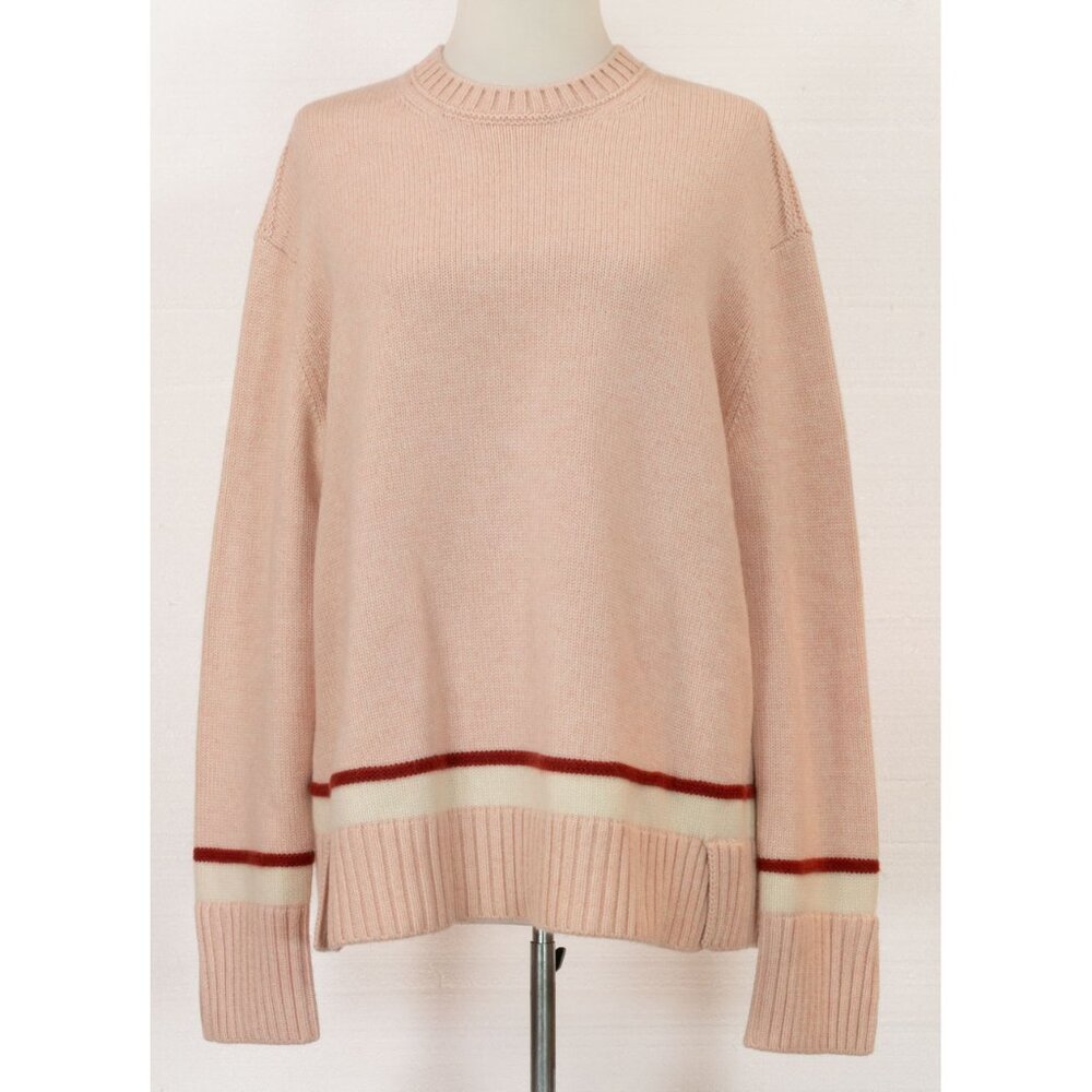 LORO PIANA 100% CASHMERE LIGHT PINK RIBBED TRIM SWEATER SIZE S